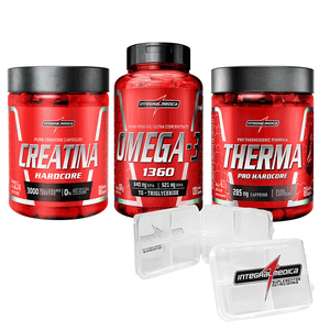 Promopack Creatina Hardcore 60 caps + Ômega 3 120 caps + Therma Pro 120 caps + Porta Cápsulas