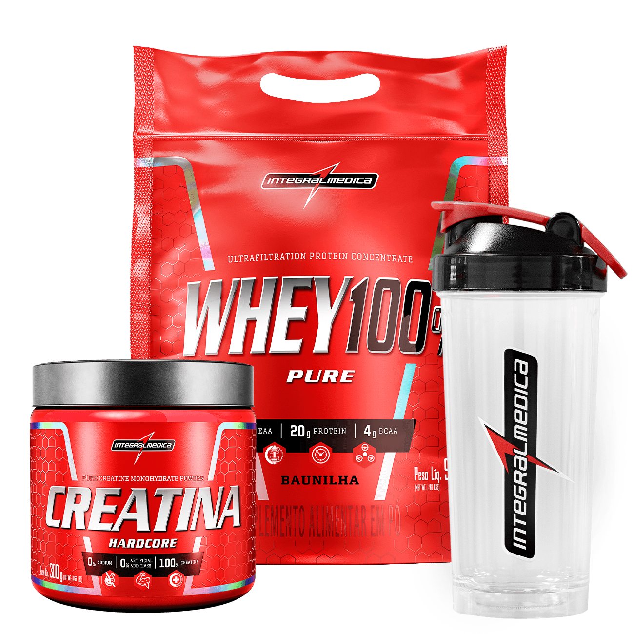 Promopack Whey Baunilha 900g + Creatina 300g + Coqueteleira